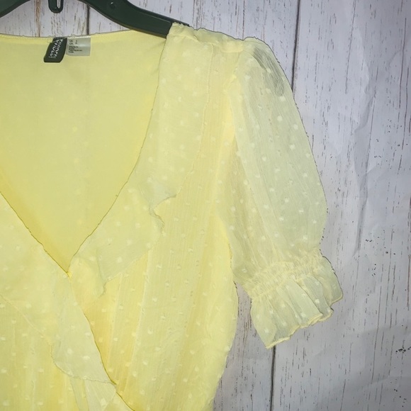 🔥HOT🔥 H&M TIERED YELLOW CLIP DOT MINI DRESS V NECK SHORT SLEEVE SIZE SMALL - Picture 4 of 5